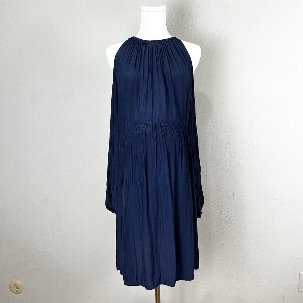 Ramy Brook Maternity Dress Cold Shoulder Long‎ Sleeve Silky Navy Blue Size Small